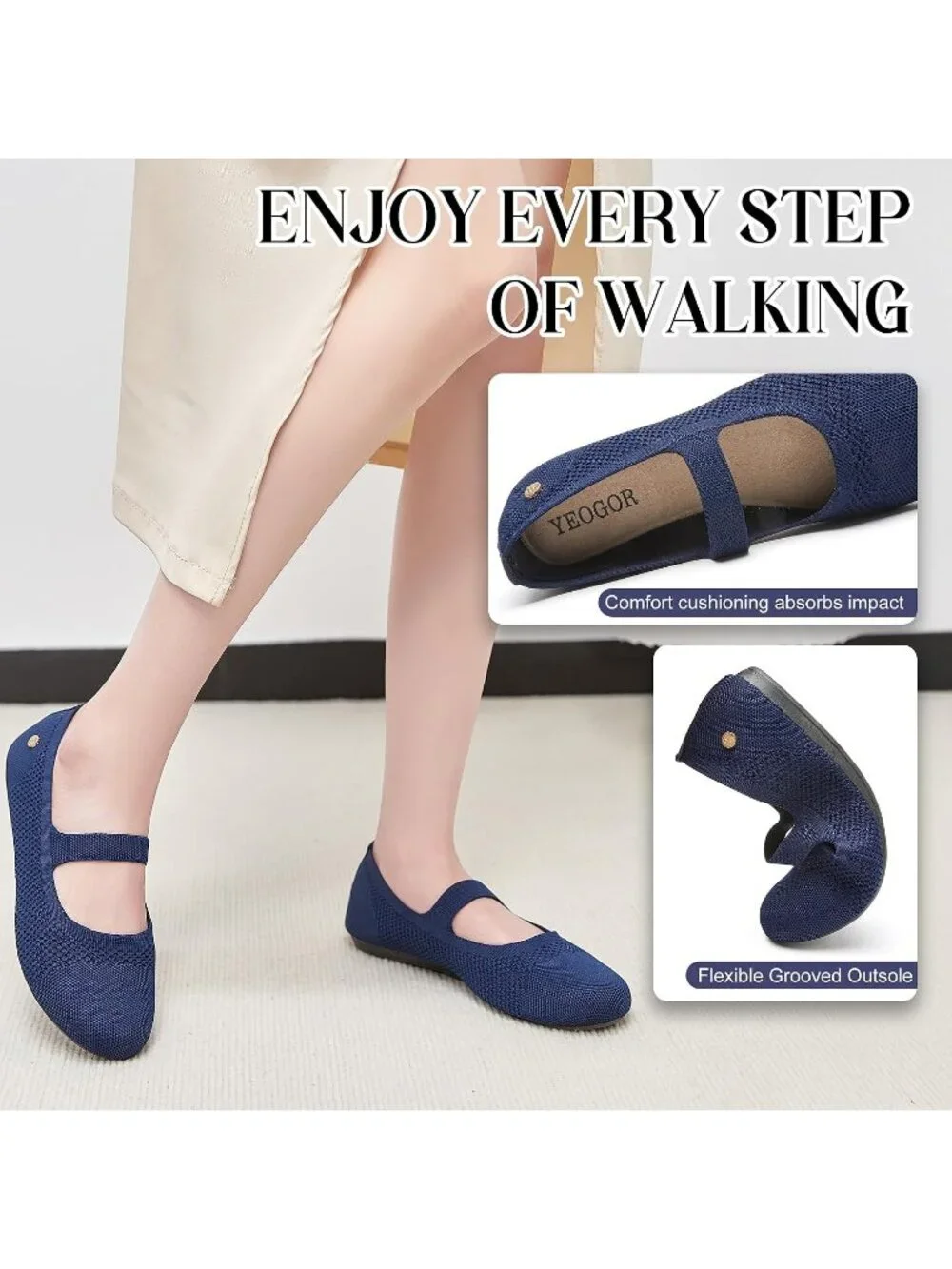 Women's Blue Comfortable Slip on Round Toe Casual Ballet Flat Shoes for Walking